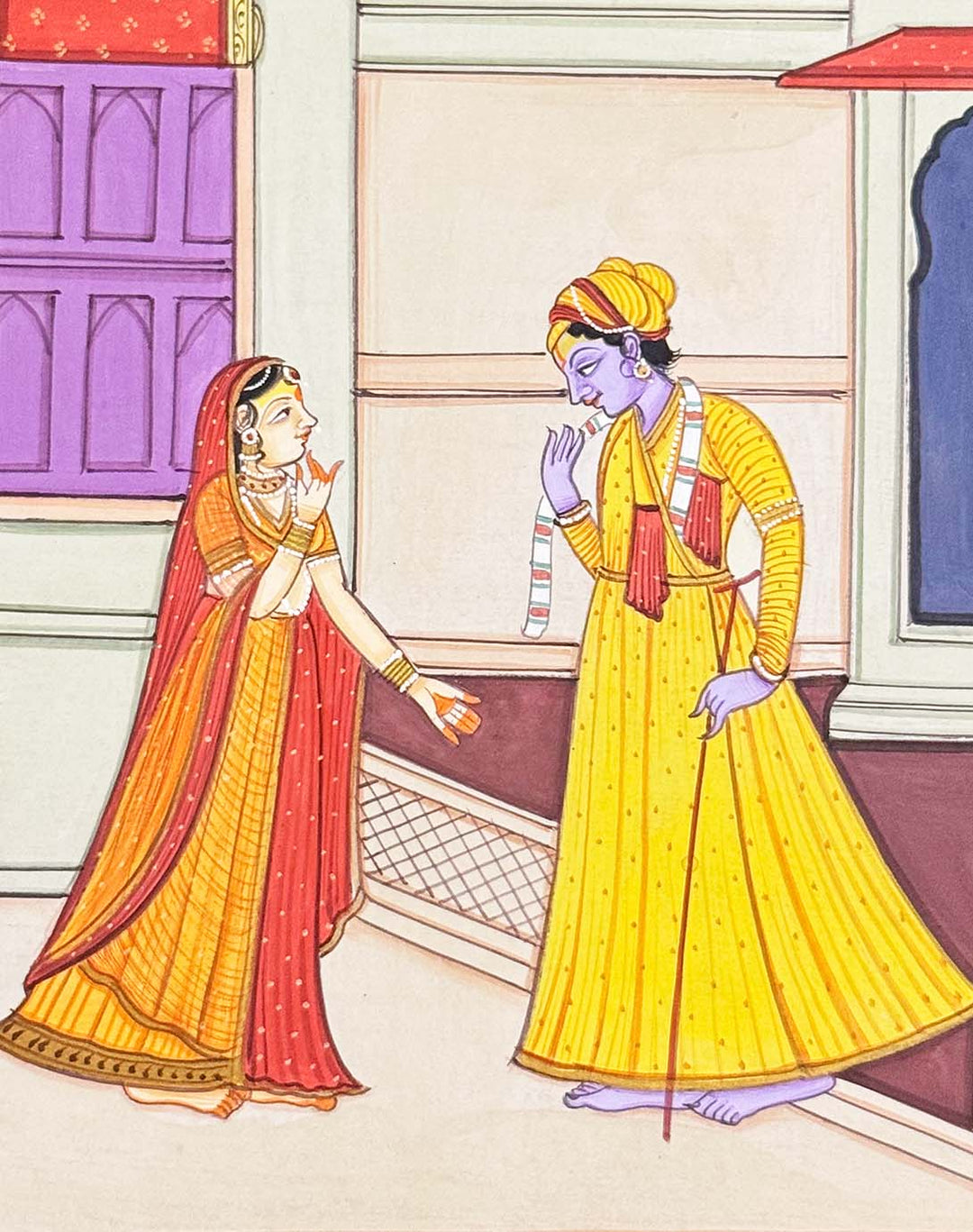 A Moment of Devotion: Krishna and Radha - Handmade Miniature Painting