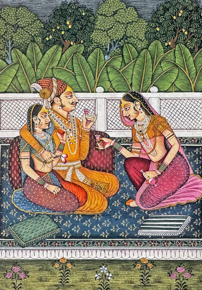 Royal Couple & Concubine - Handmade Miniature Painting