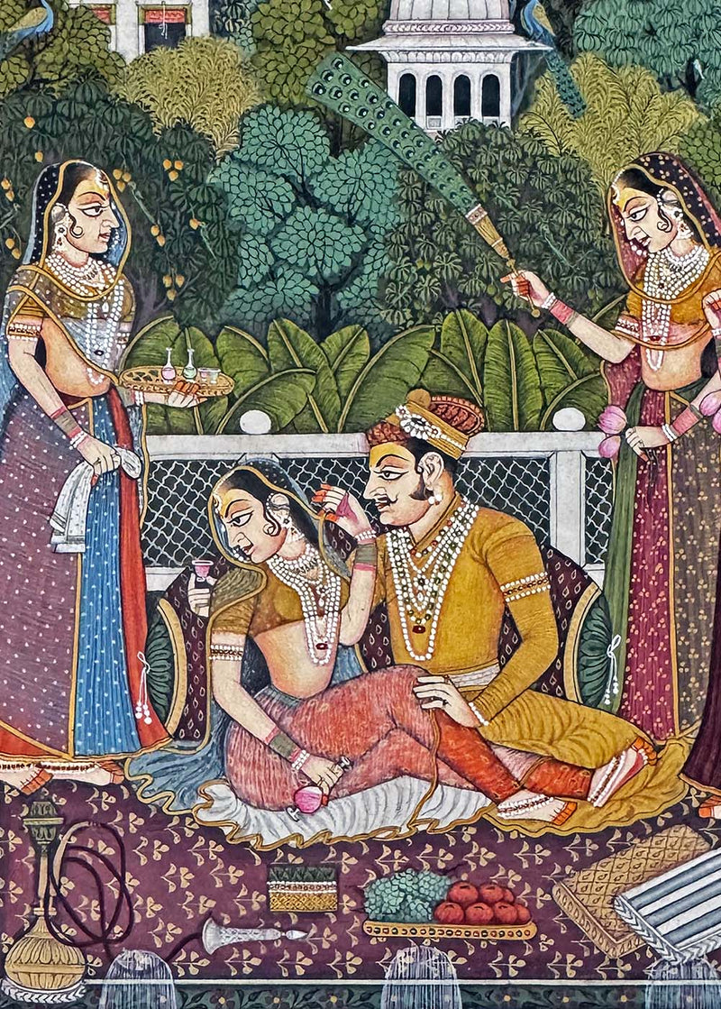 Royal Couple with Attendants - Handmade Miniature Painting