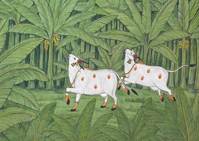 Shrinathji in the Green Embrace - Handmade Pichwai Painting (Unframed / 152.4 x 106.6 cm)