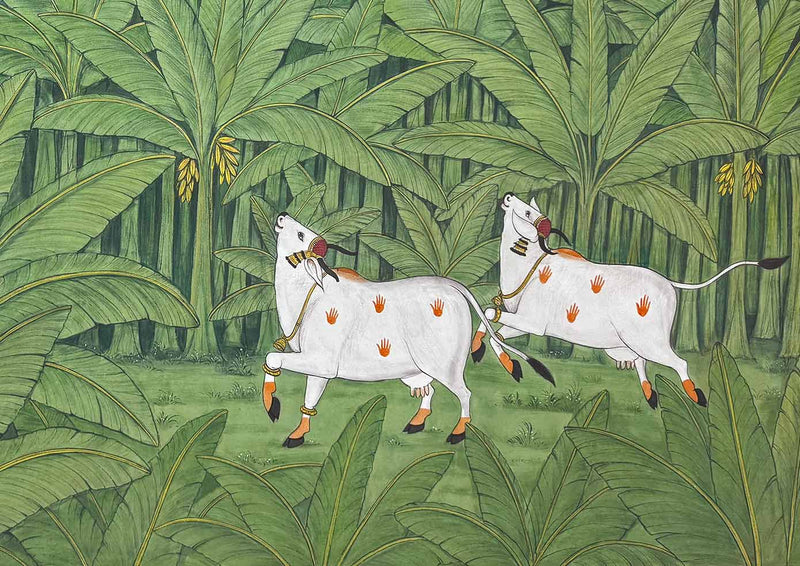 Shrinathji in the Green Embrace - Handmade Pichwai Painting (Unframed / 152.4 x 106.6 cm)