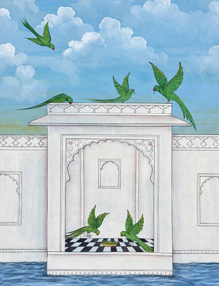 Parrots &amp; Chillies - Handmade Painting (Unframed / 60.9 x 81.2 cm)