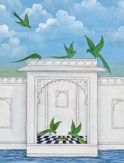 Parrots & Chillies - Handmade Painting (Unframed / 60.9 x 81.2 cm)