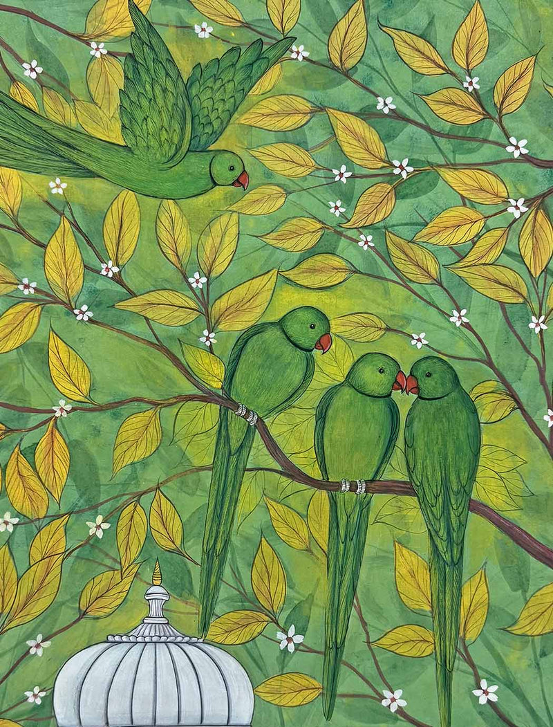 Indian Parrots Painting (Handmade / Unframed / 60.9 x 81.2 cm)