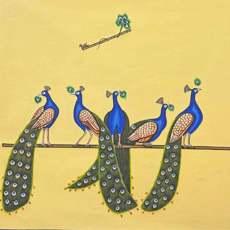 Peacocks Painting (Handmade / Unframed / 75.4 x 75.4 cm)
