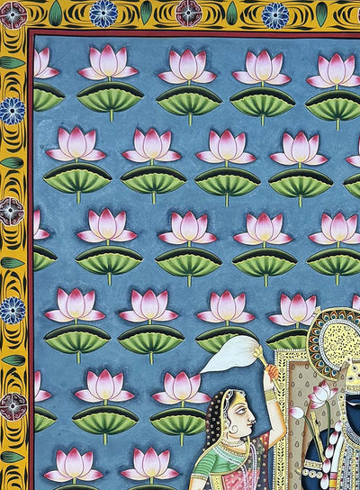Lotus Pond - Handmade Pichwai Painting (3 x 4 feet / Unframed)