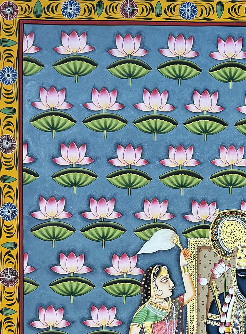 Lotus Pond - Handmade Pichwai Painting (91.4 x 121.9 cm / Unframed)