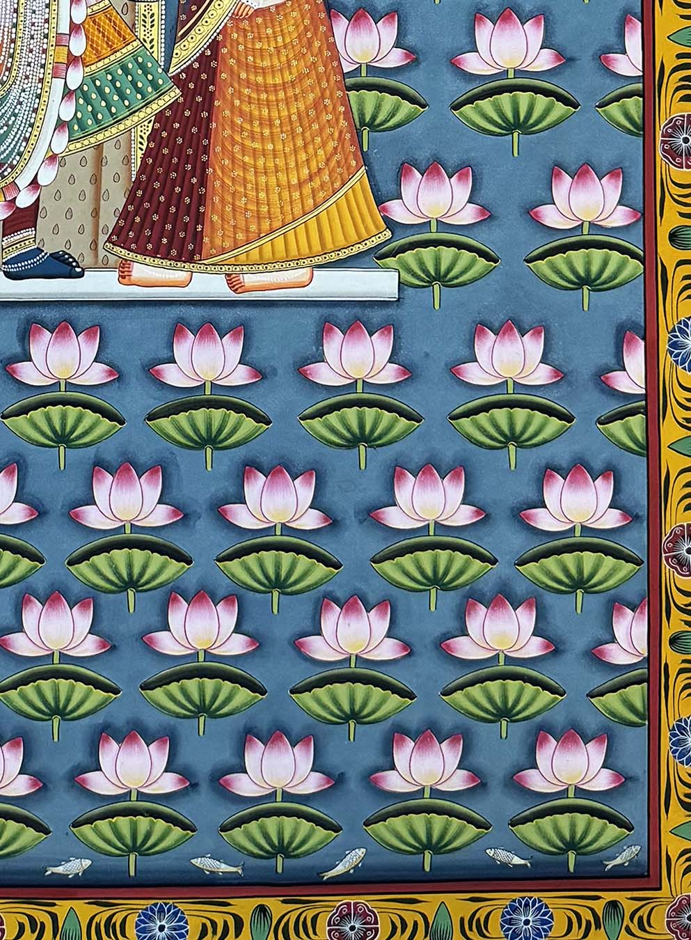 Lotus Pond - Handmade Pichwai Painting (91.4 x 121.9 cm / Unframed)