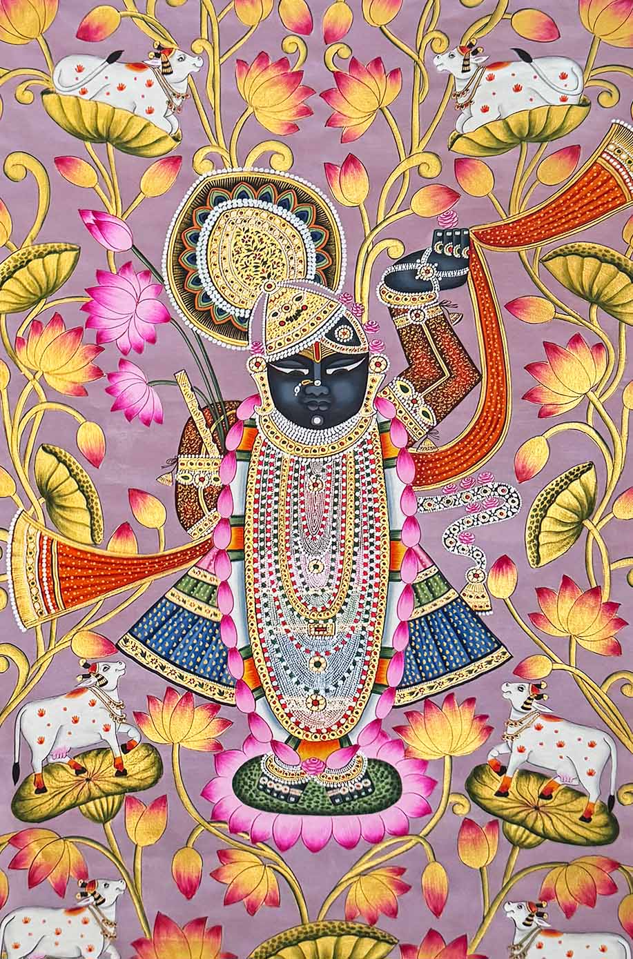 Shrinathji - Handmade Pichwai Painting (Unframed / 151.6 x 91.4 Cm)