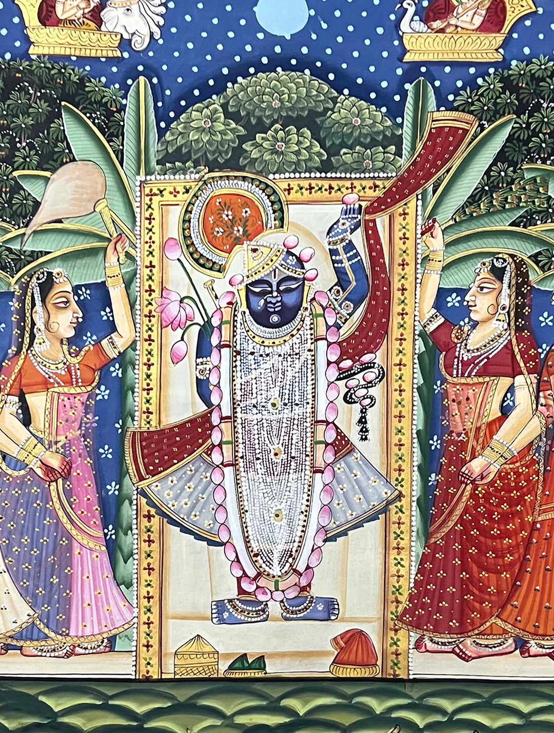 Shrinathji with Gopis &amp; Cows -Handmade Pichwai Painting (Unframed)