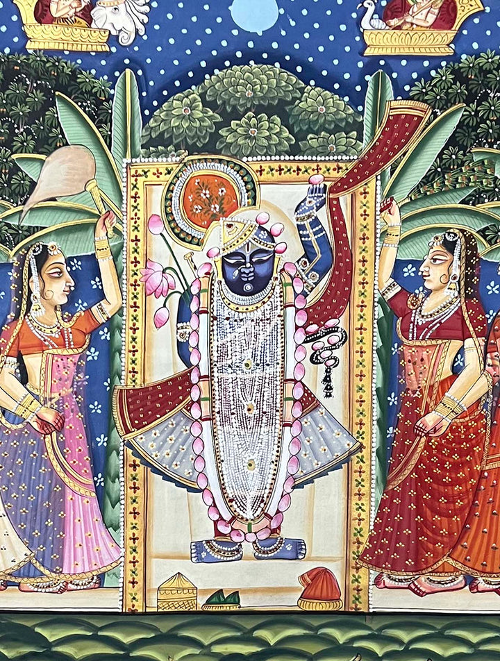 Shrinathji with Gopis &amp; Cows -Handmade Pichwai Painting (Unframed)