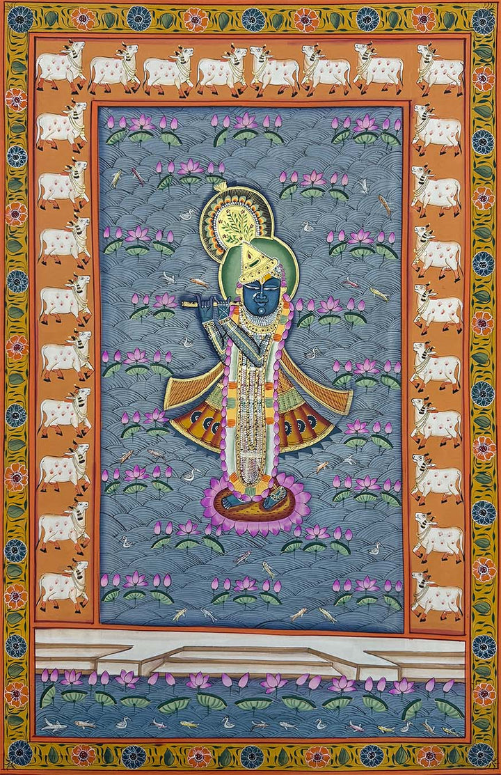 Shrinathji in Kamal Talai - Handmade Pichwai Painting (Unframed)