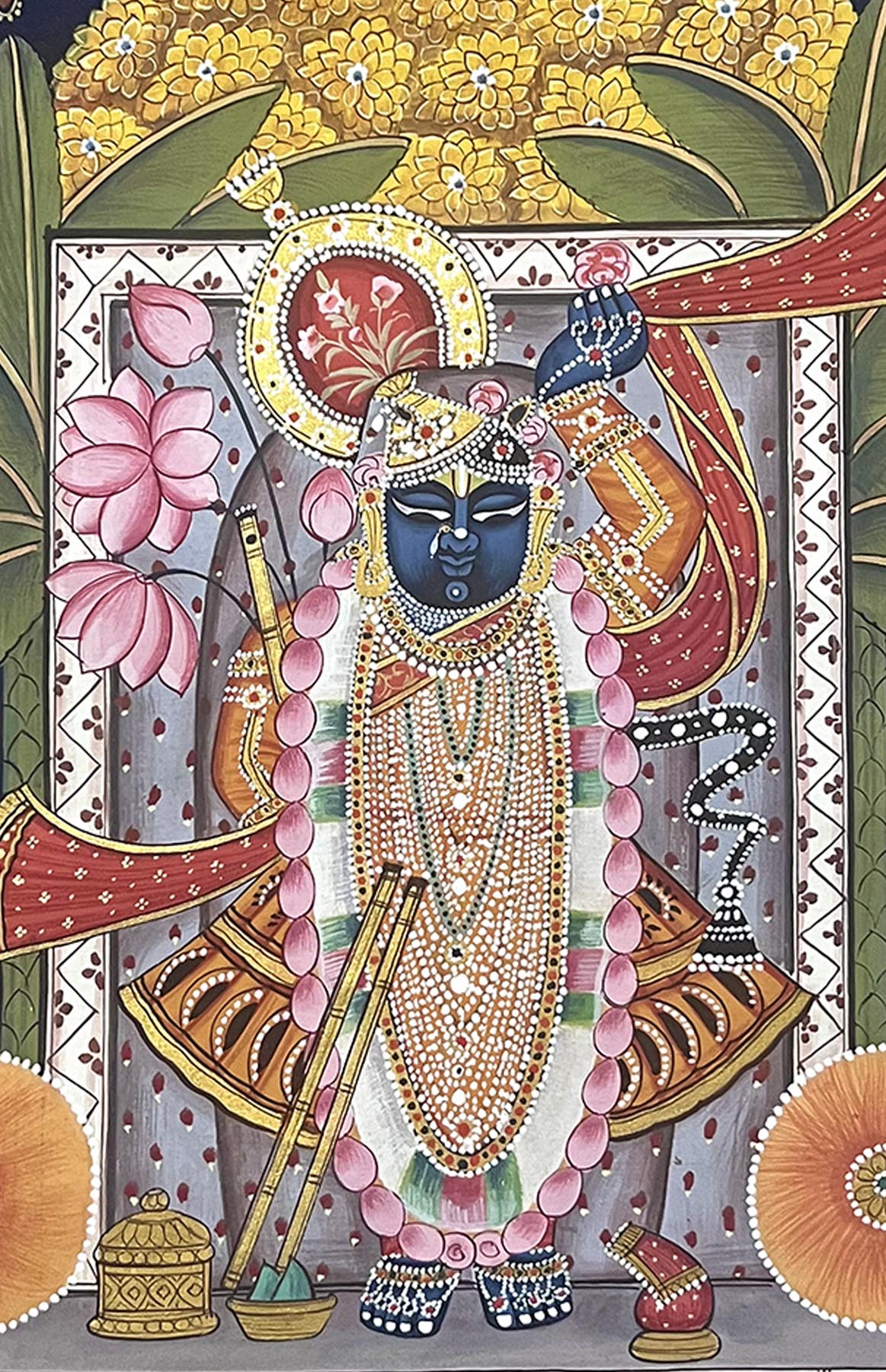pichwai painting, closeup