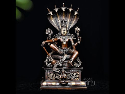 Brass Bhagawan Vishnu Seated on Sheshnag (71.1 cm / 37 Kg)