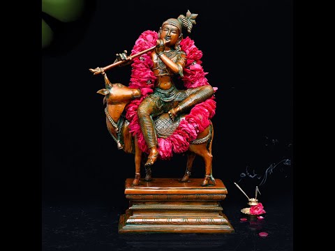 Enchanting Krishna &amp; Cow Statue (Brass / 52 cm / 14.9 Kg)