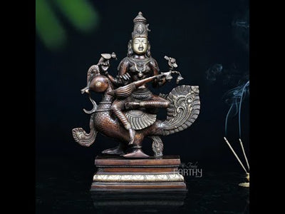 Brass Saraswati Statue with Swan 19"