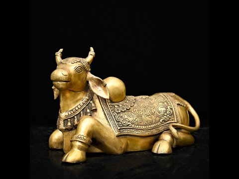 Brass Nandi - The Vehicle of Lord Shiva (36.8 cm - w / 7.9 Kg)