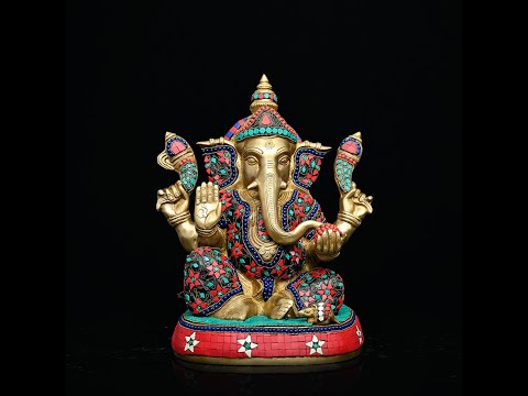 Brass Ganesha Idol | Fine Stone Work