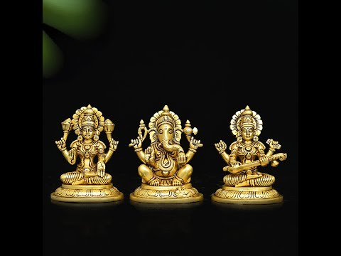 Fine Brass - Ganesha, Lakshmi &amp; Saraswati Idol (Set of 3)