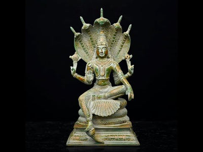 Vintage Brass Vishnu Statue Seated on Sheshanaga