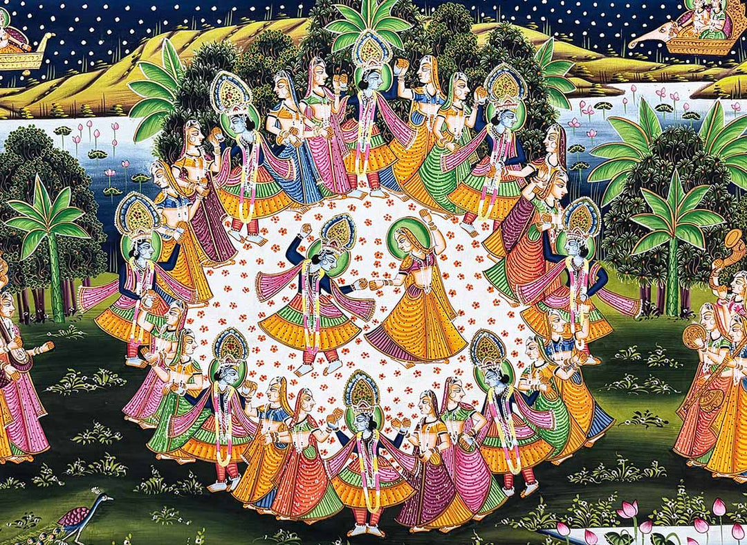 Krishna Raas Leela - Handmade Pichwai Painting (Unframed / 81.2 x 110.4 cm)