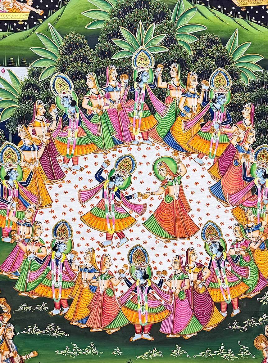 Lord Krishna Raslila Pichwai Painting (Unframed / 110.4 x 81.2 cm)
