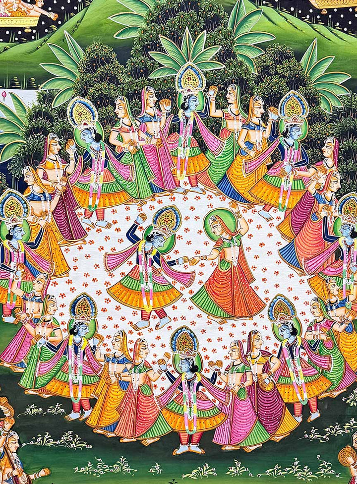 Lord Krishna Raslila Pichwai Painting (Unframed / 110.4 x 81.2 cm)