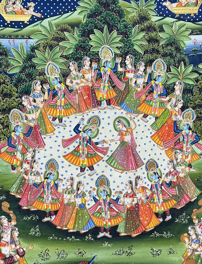 Krishna Raas Leela - Handmade Pichwai Painting (Unframed /  81.2 x 110.9 cm)