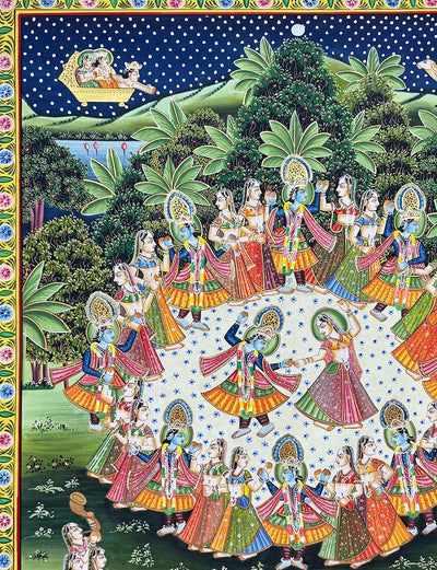 Krishna Raas Leela - Handmade Pichwai Painting (Unframed /  81.2 x 110.9 cm)