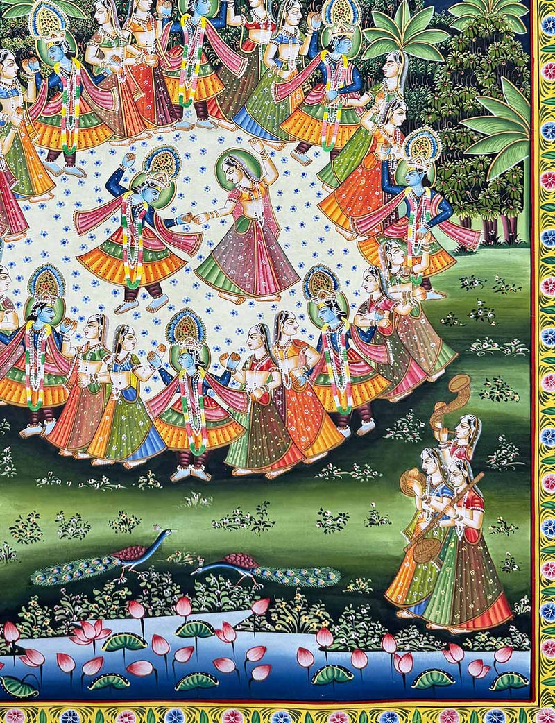 Krishna Raas Leela - Handmade Pichwai Painting (Unframed /  81.2 x 110.9 cm)