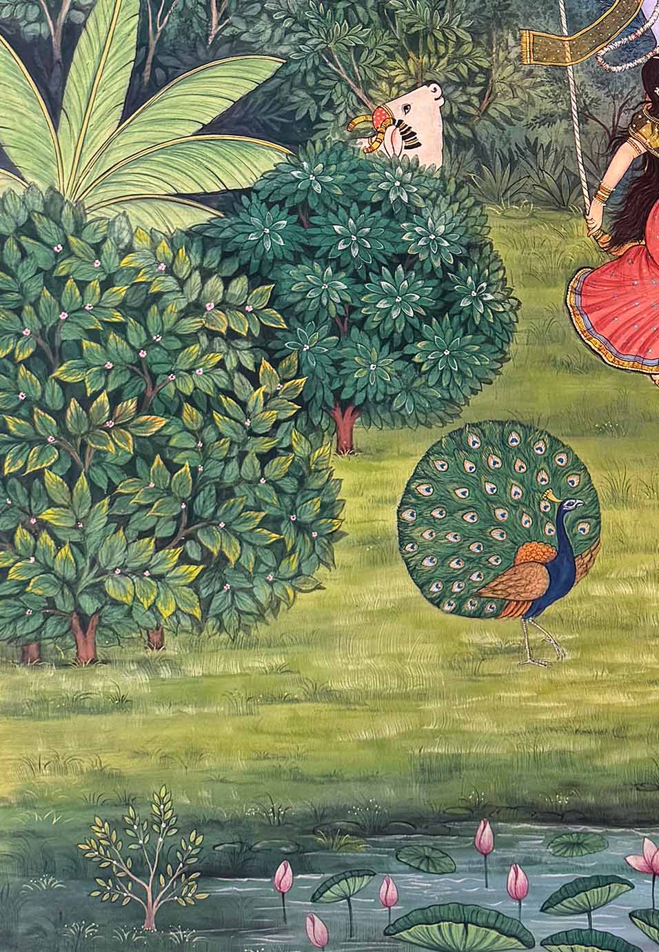 Swing of Divine Love - Pichwai Painting (Handmade / Unframed / 111.7 x 167.6 cm)