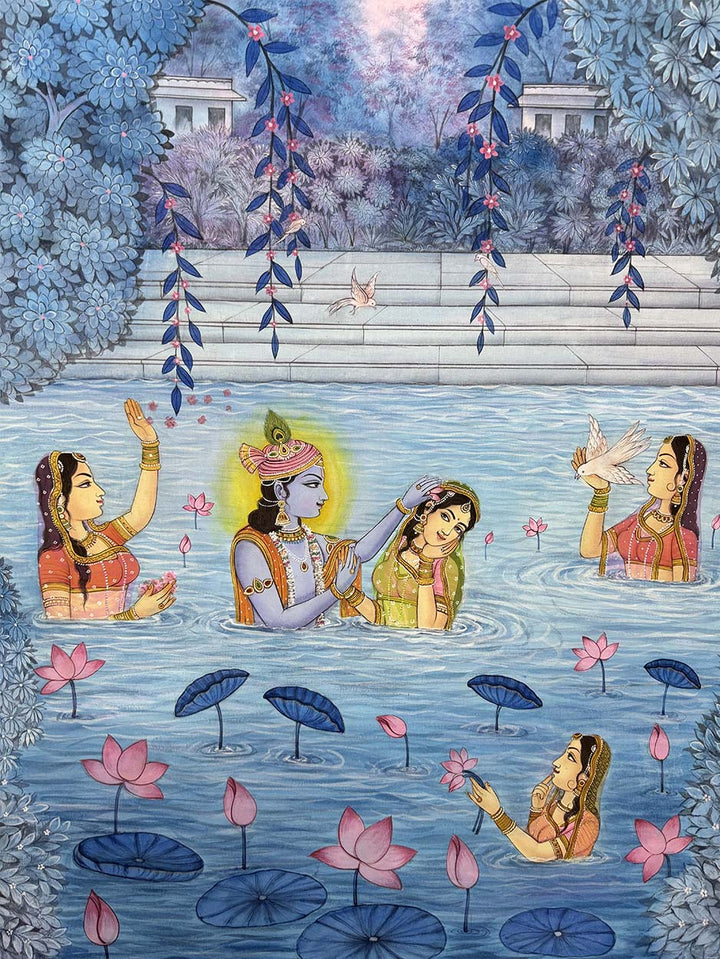 Radha Kund - Handmade Pichwai Painting (Unframed / 132 x 106.6 cm)
