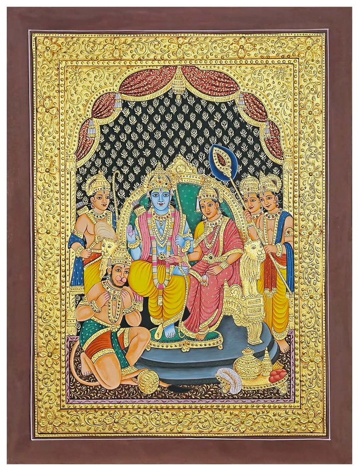 Ram Durbar Painting - Handmade Tanjore Style Painting (Embossing Work / Unframed)