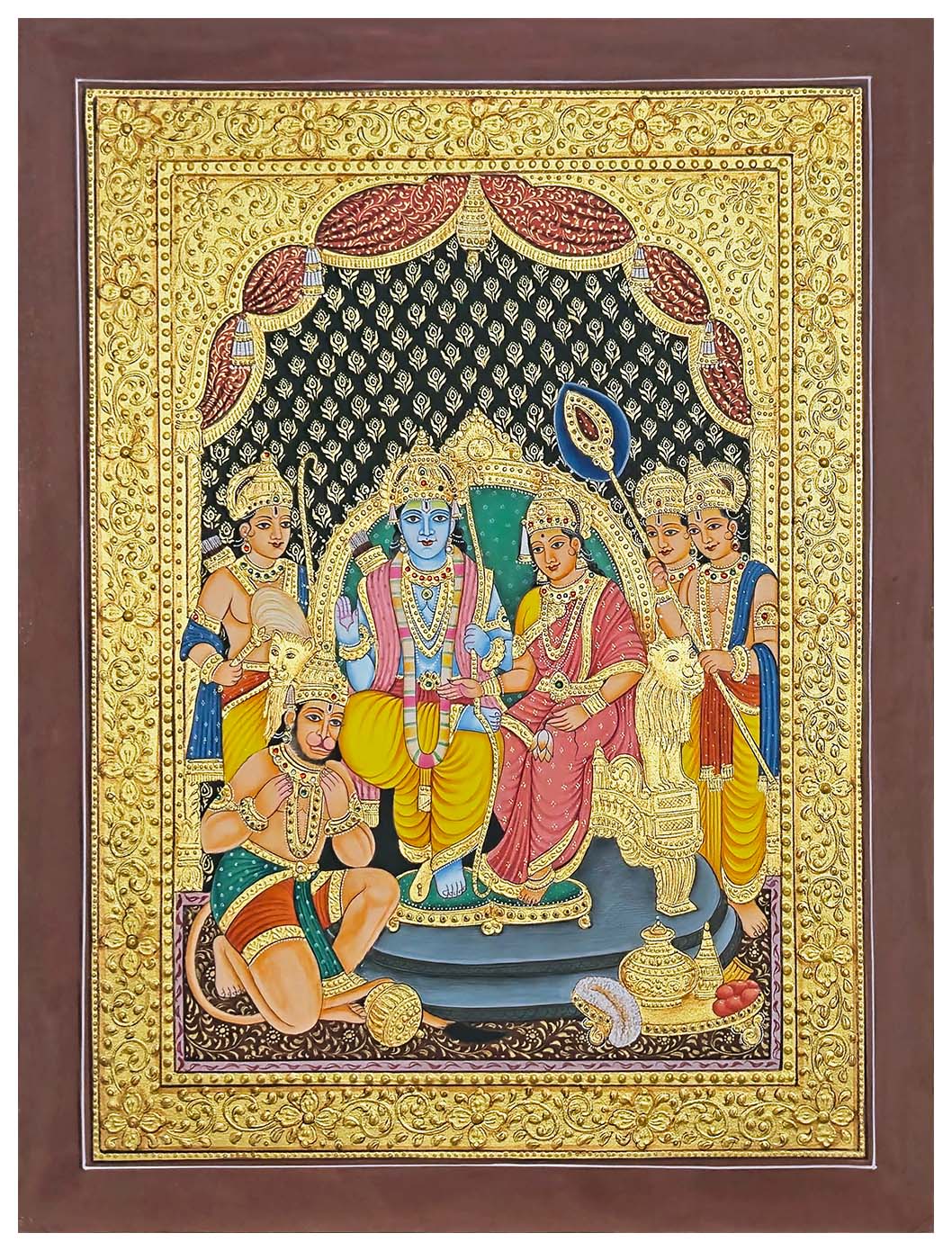 Handmade Tanjore Style Ram Durbar Painting with Embossing | Indian ...