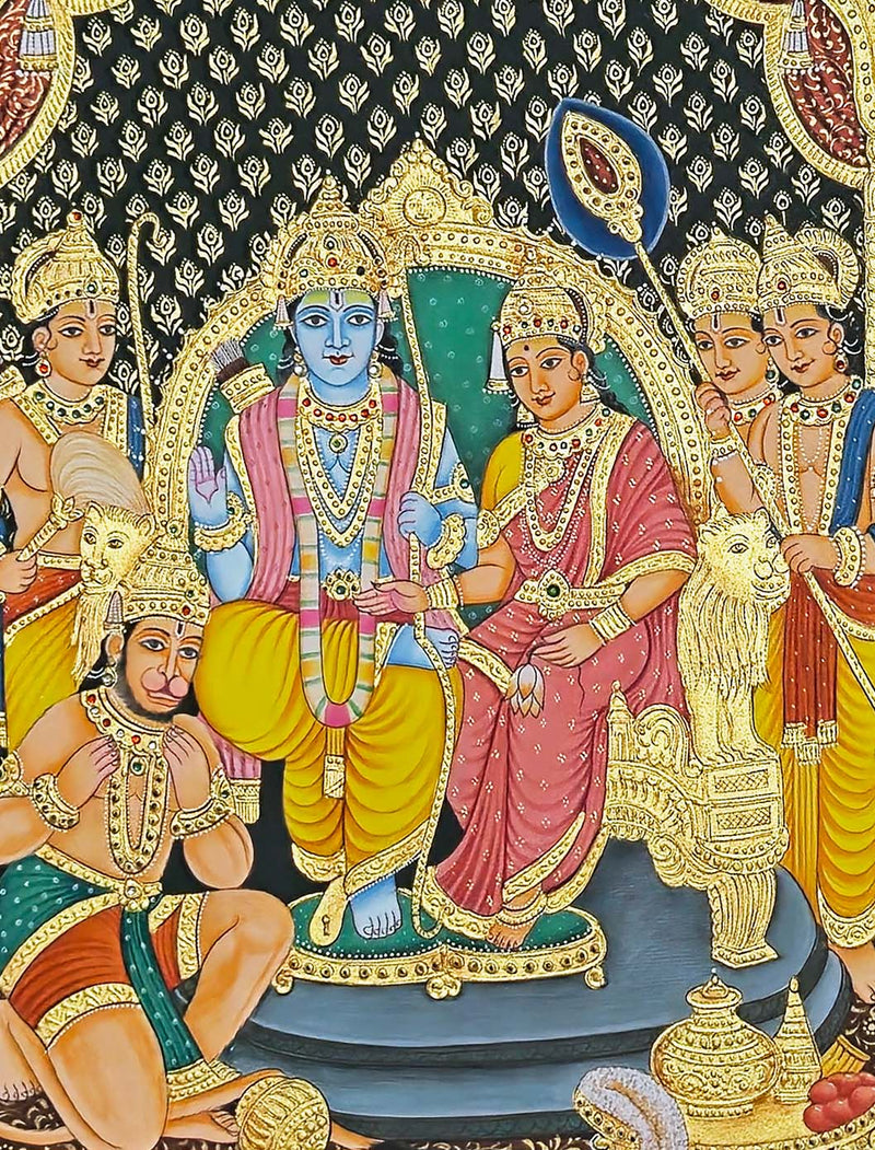 Ram Durbar Painting - Handmade Tanjore Style Painting (Embossing Work / Unframed)
