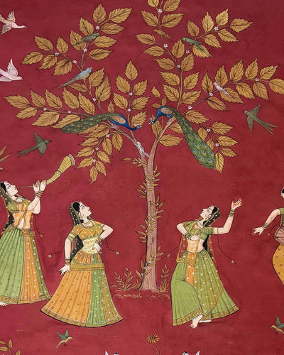 Sakhis Ka Anand Utsav - Handmade Pichwai Painting (Unframed / 105.9 x 141.7cm)