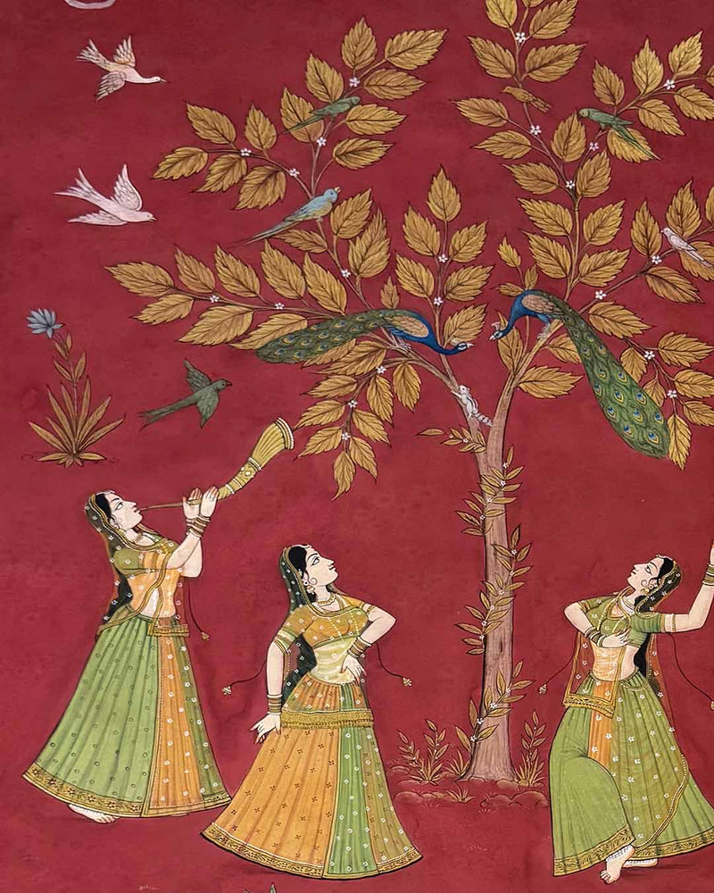 Sakhis Ka Anand Utsav - Handmade Pichwai Painting (Unframed / 105.9 x 141.7cm)