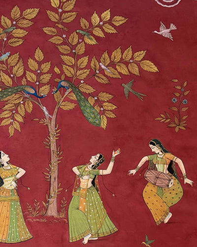 Sakhis Ka Anand Utsav - Handmade Pichwai Painting (Unframed / 105.9 x 141.7cm)