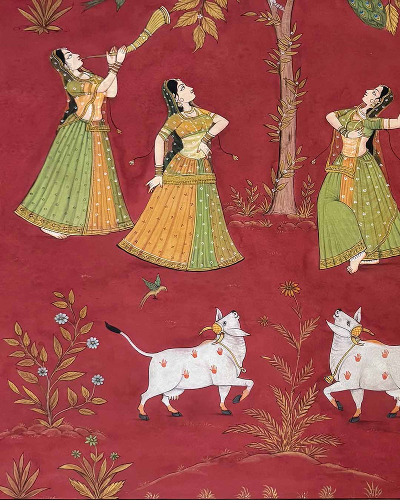 Sakhis Ka Anand Utsav - Handmade Pichwai Painting (Unframed / 105.9 x 141.7cm)