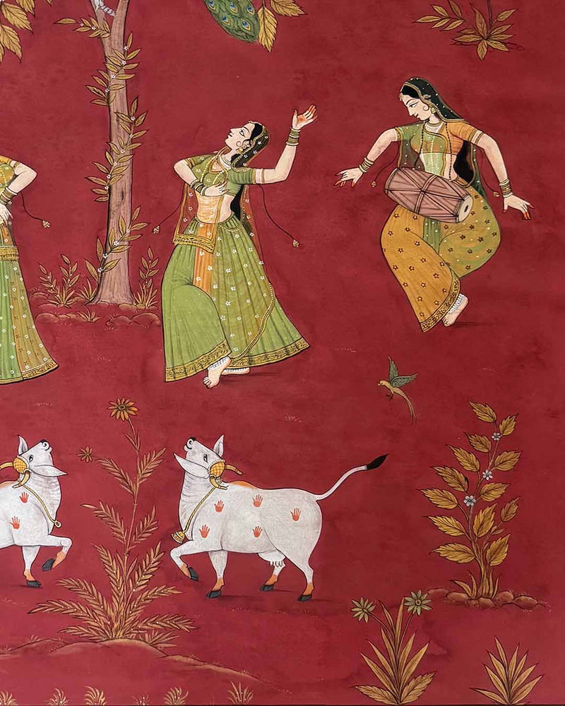 Sakhis Ka Anand Utsav - Handmade Pichwai Painting (Unframed / 105.9 x 141.7cm)