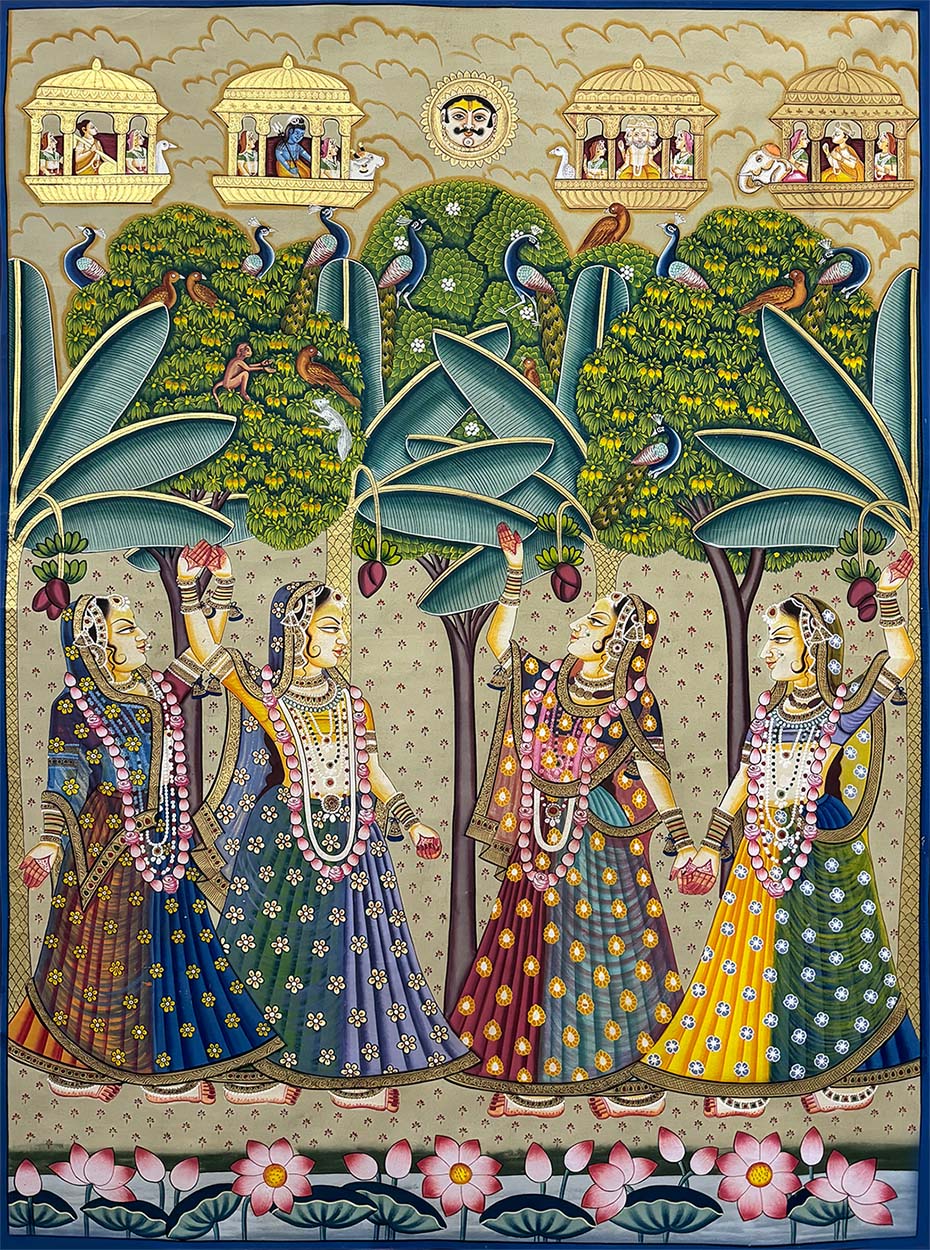 Sakhis - Handmade Pichwai Painting (Unframed)