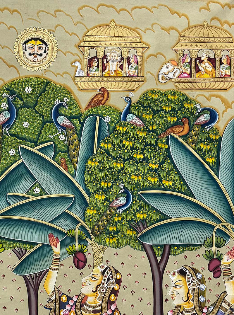 Sakhis - Handmade Pichwai Painting (Unframed / 35.5 x 48 inches)