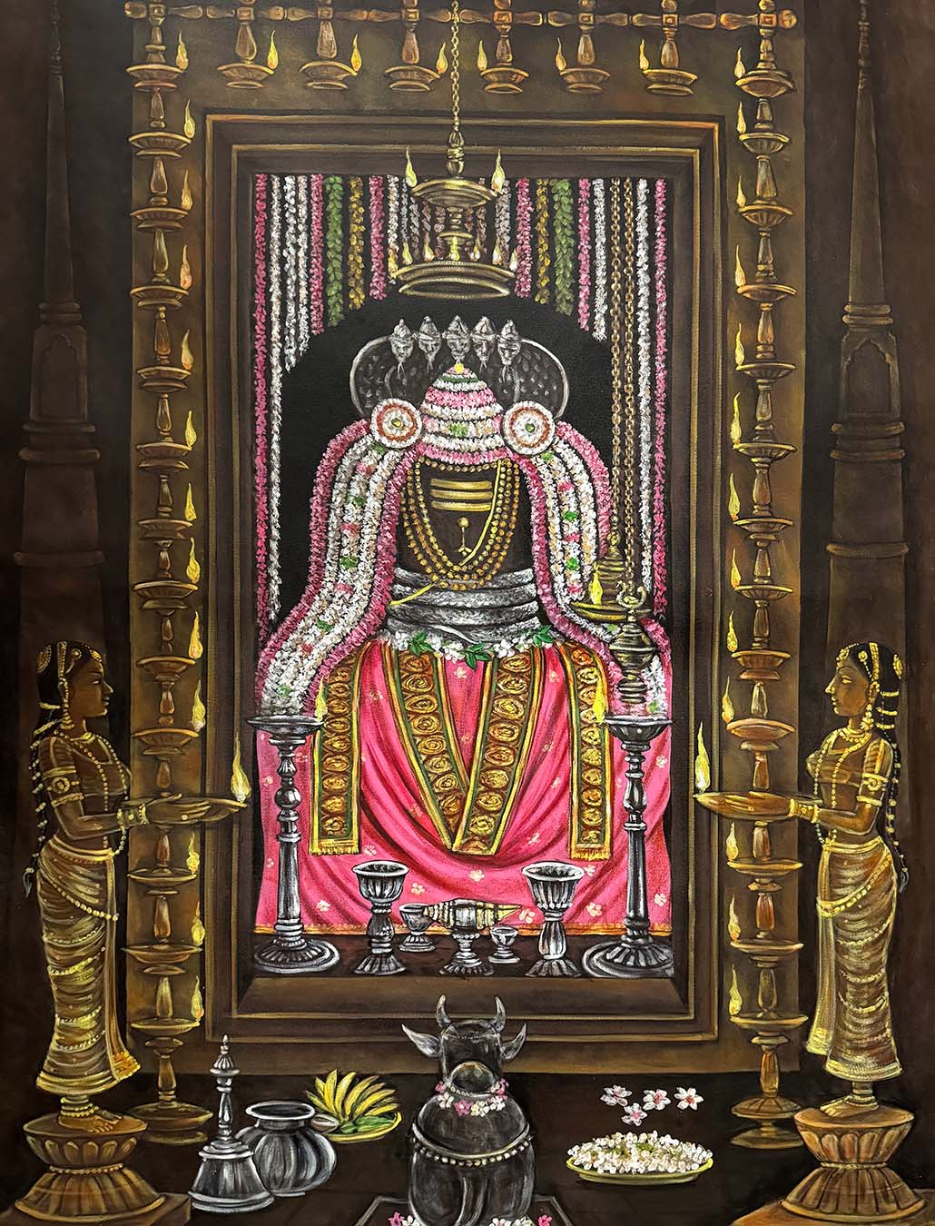 Handmade Vintage Shiva Lingam Painting on Canvas
