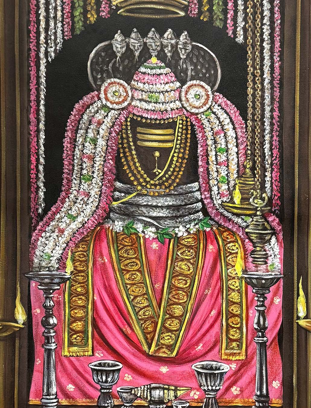 Handmade Vintage Shiva Lingam Painting on Canvas