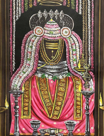 Handmade Vintage Shiva Lingam Painting on Canvas (44 x 60 inches / Unframed)