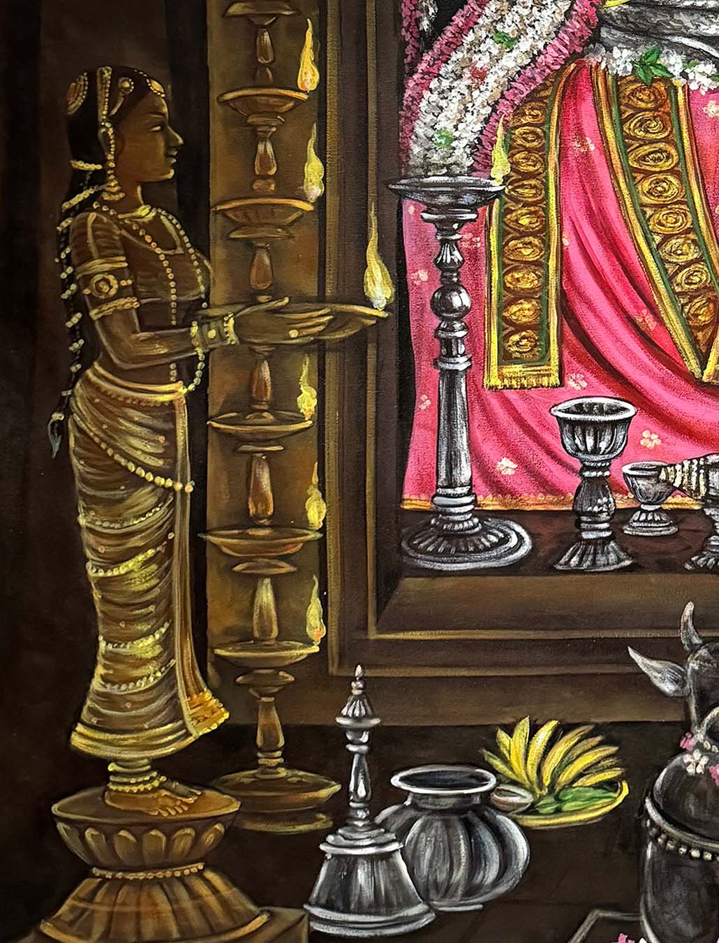 Handmade Vintage Shiva Lingam Painting on Canvas