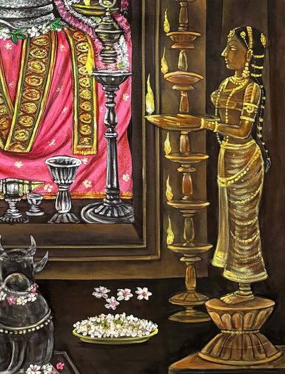 Handmade Vintage Shiva Lingam Painting on Canvas (44 x 60 inches / Unframed)