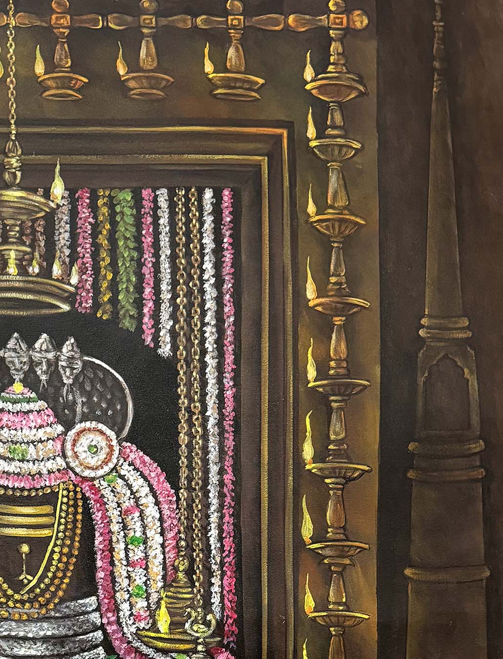 Handmade Vintage Shiva Lingam Painting on Canvas