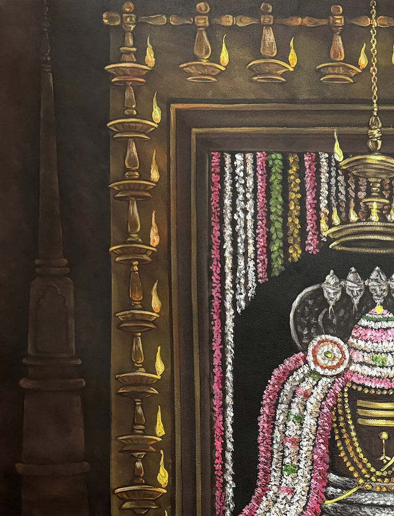 Handmade Vintage Shiva Lingam Painting on Canvas (44 x 60 inches / Unframed)