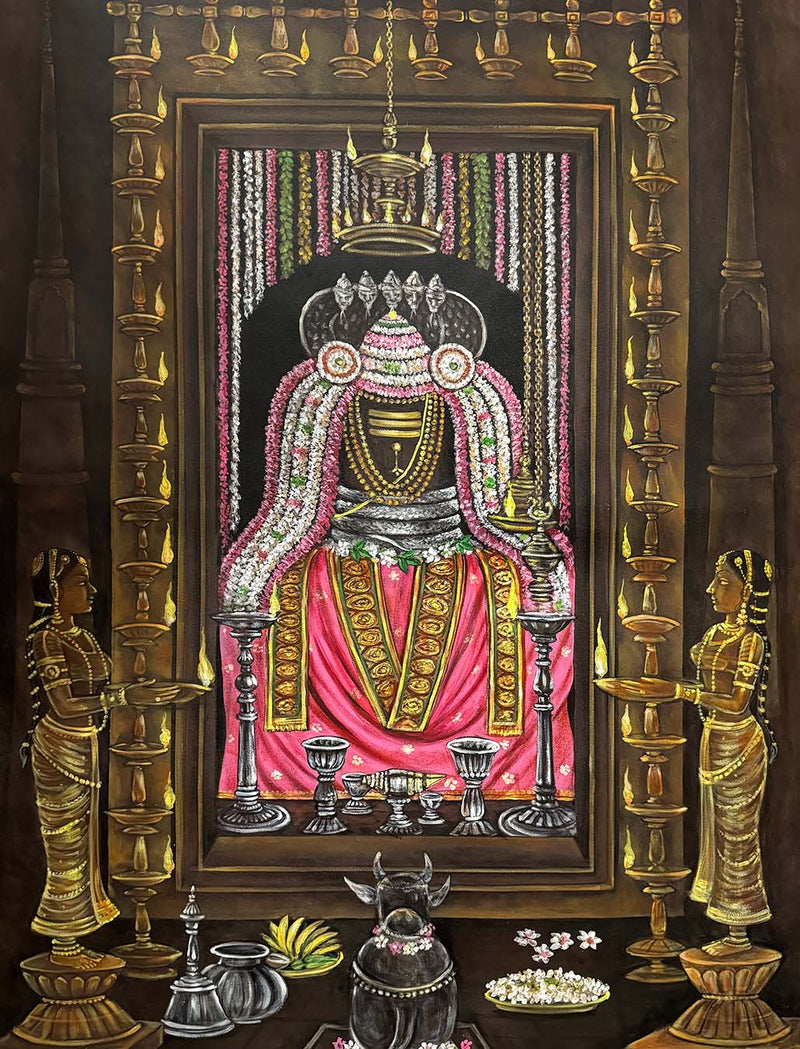 Handmade Vintage Shiva Lingam Painting on Canvas (44 x 60 inches / Unframed)